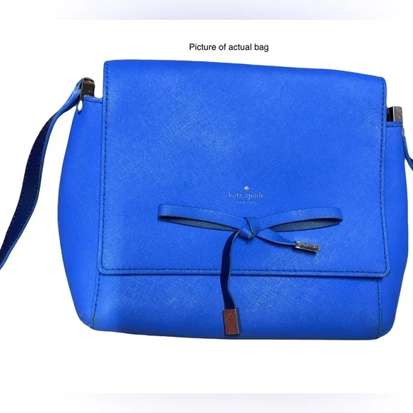 Kate Spade Blue Leather Bow Flap Crossbody Spacious Shoulder Bag 👜 Fits📱💄💵 - Picture 13 of 16